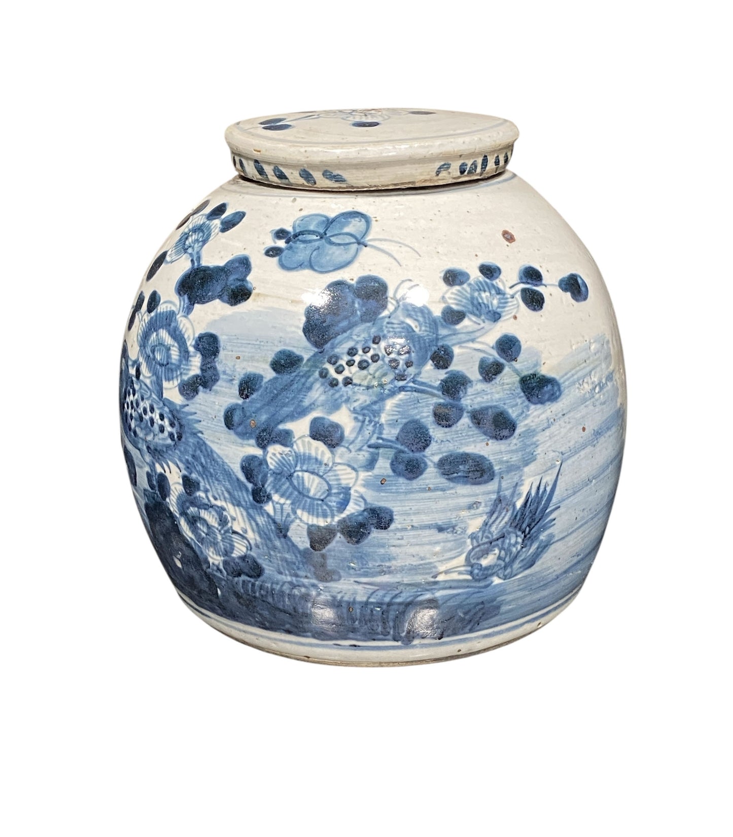 #7244 Chinoiserie Blue & White Porcelain Ginger Jar 10" H