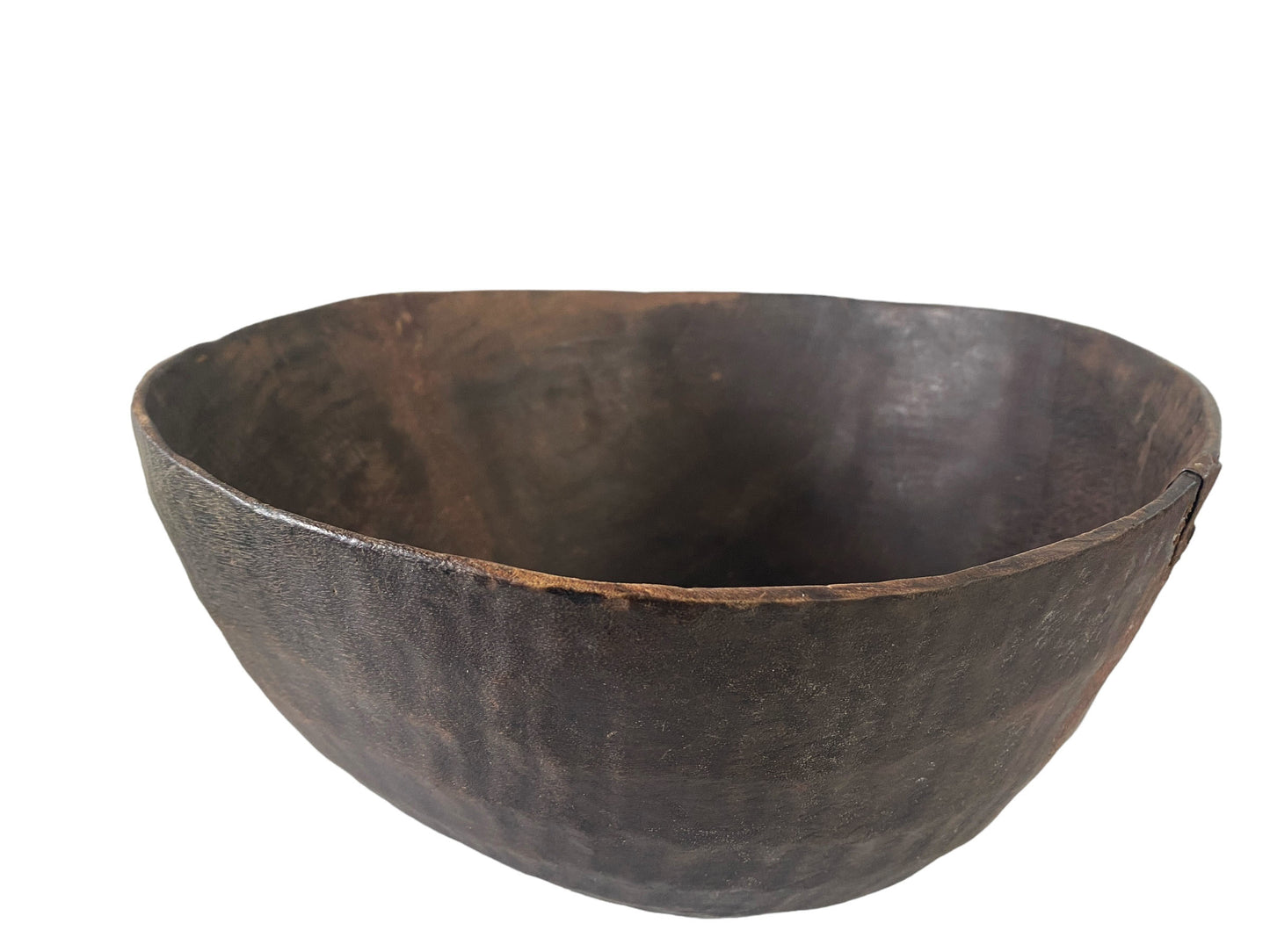 #7129 African Hausa Wooden Bowl From Niger W/Glass Beads 13.5"H