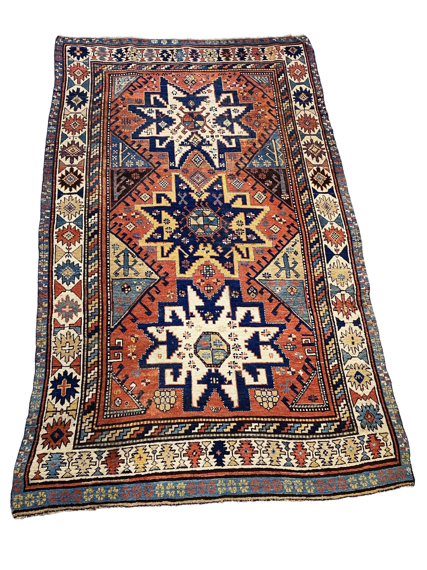 #827 Superb & Rare 19th C Antique Tribal Caucasian Star Kazak Rug 7' 10" BY 4'.10"