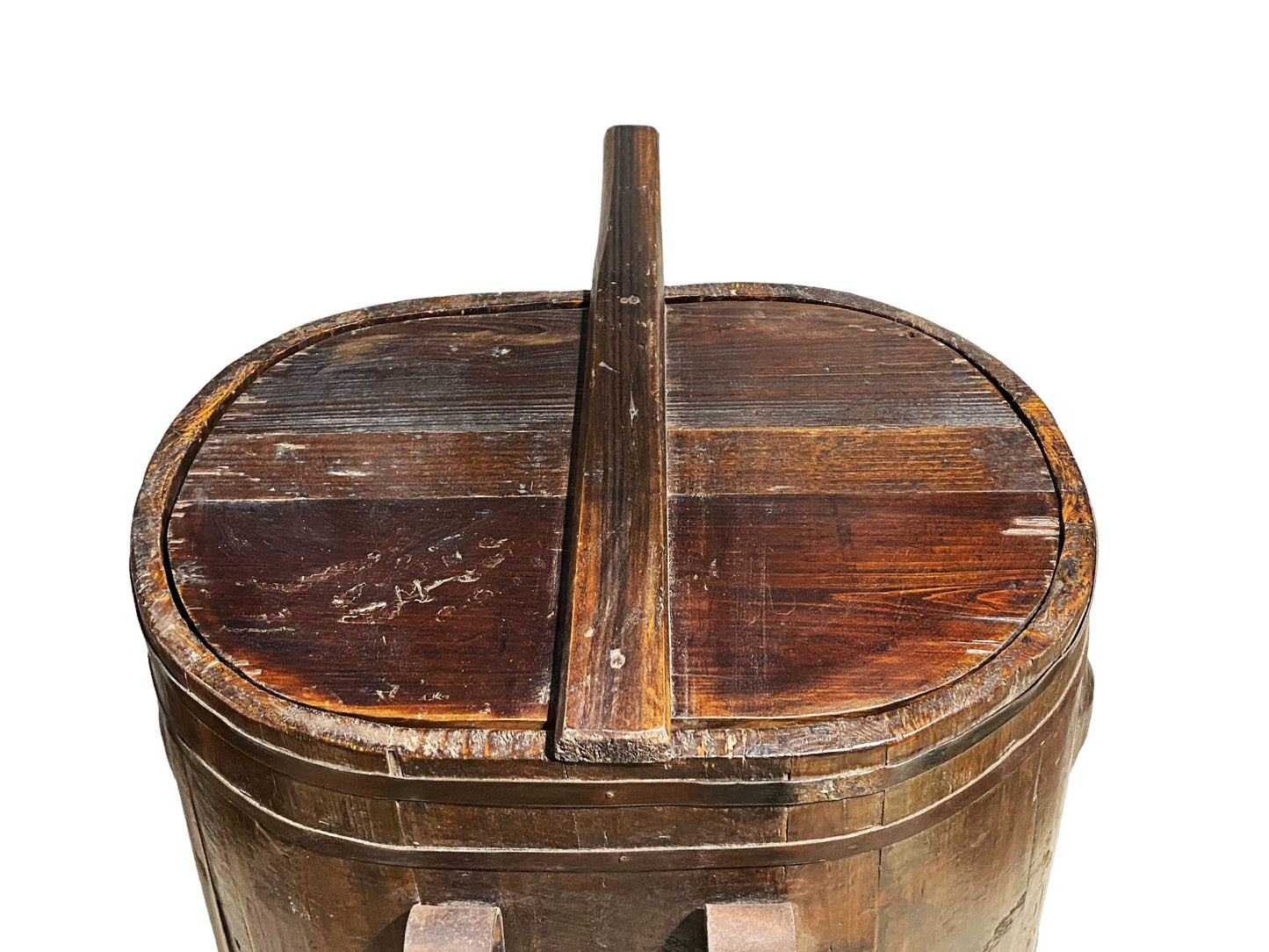 #6075 Large Vintage Chinoiserie Wood Rice Grains and Cereals storage Container 30.5" H