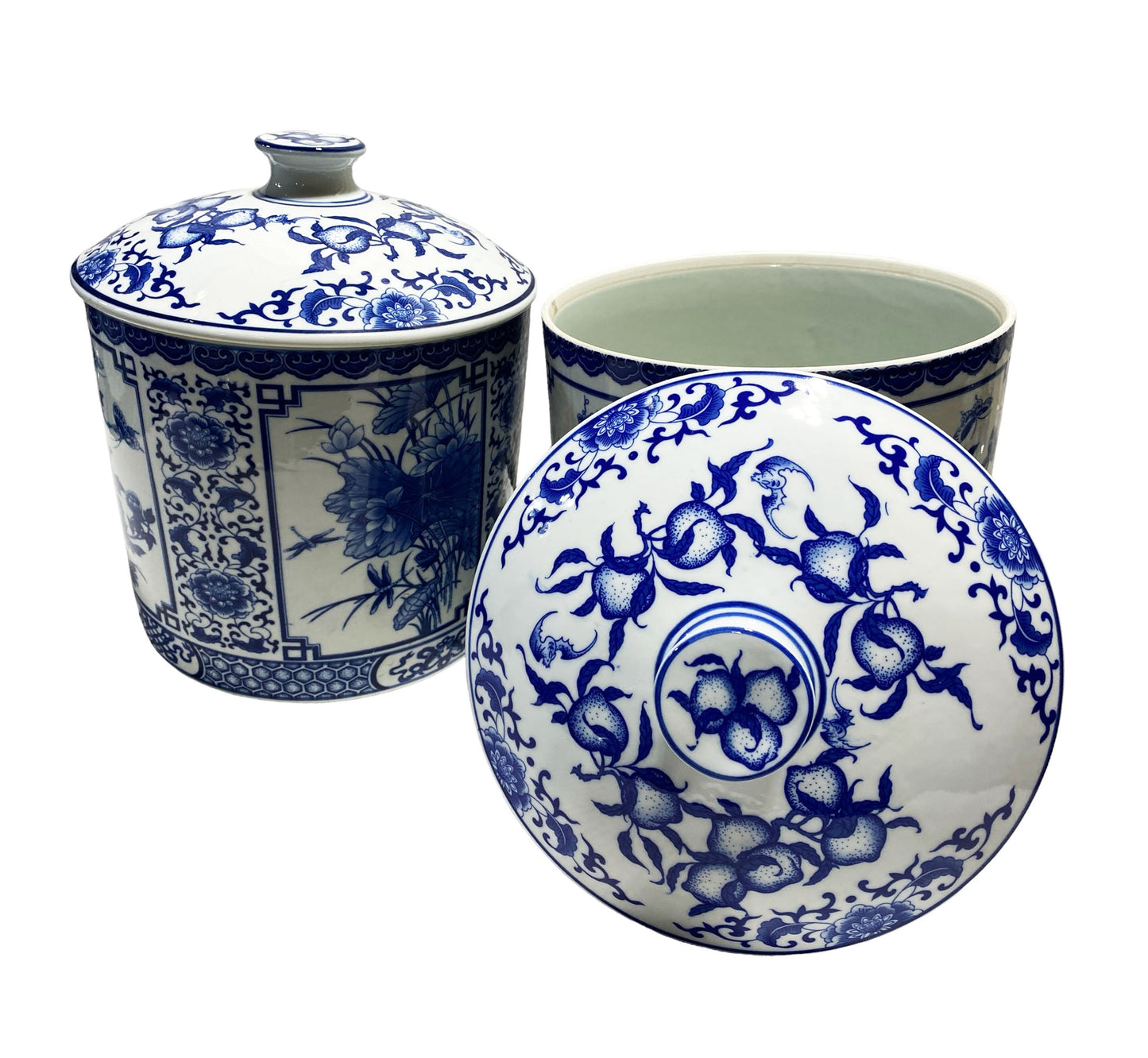#7247 Large Chinoiserie Blue and White Ginger Jars Pair 12" H