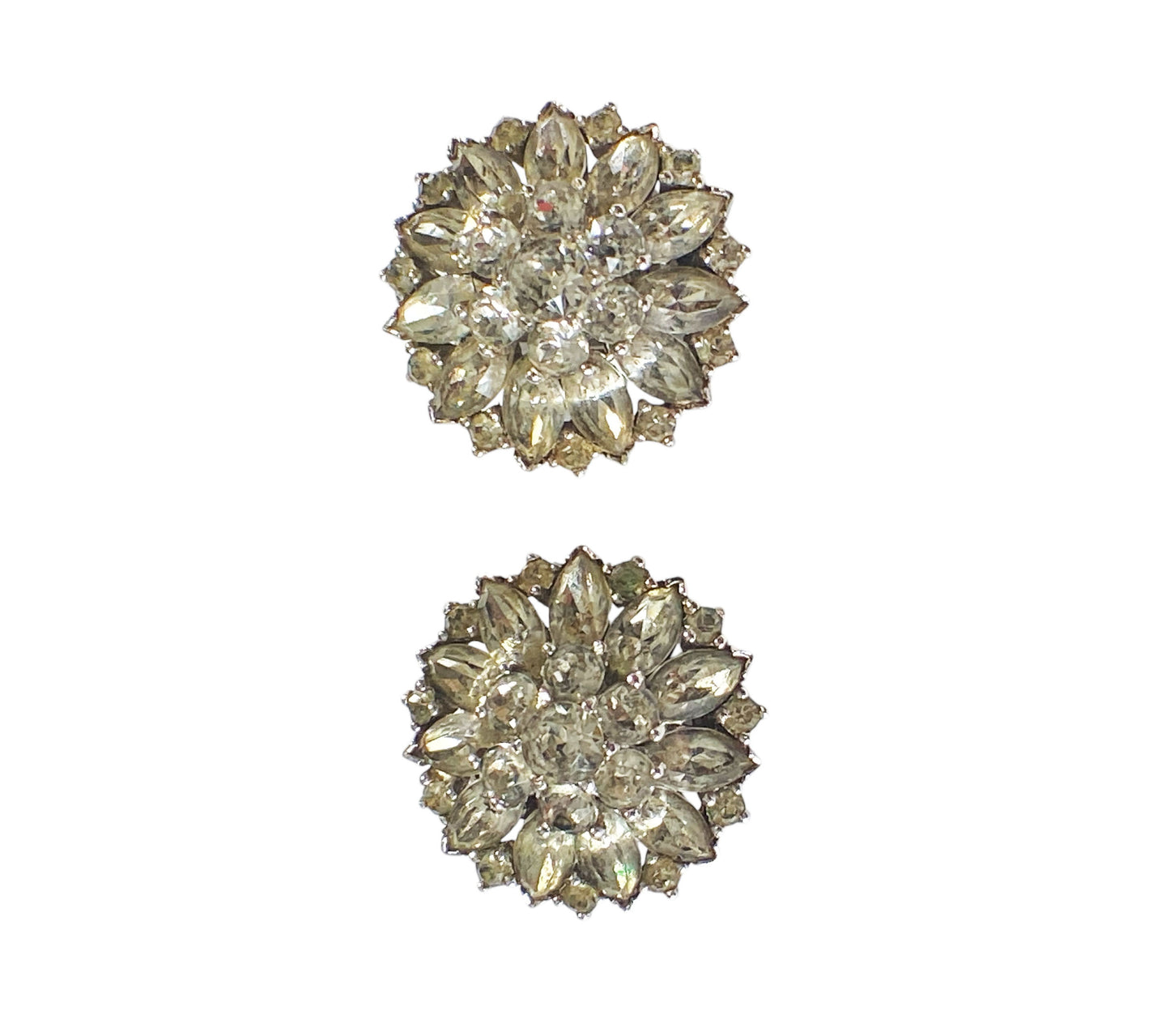 #6202  Joseph Mazer Vintage Silver & Rhinestone Clip On Button Earrings