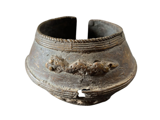 #2993 Exquisite Vintage  Bronze Bracelet  Gan Burkina Faso w/Snaks 6" H by 4.5" w