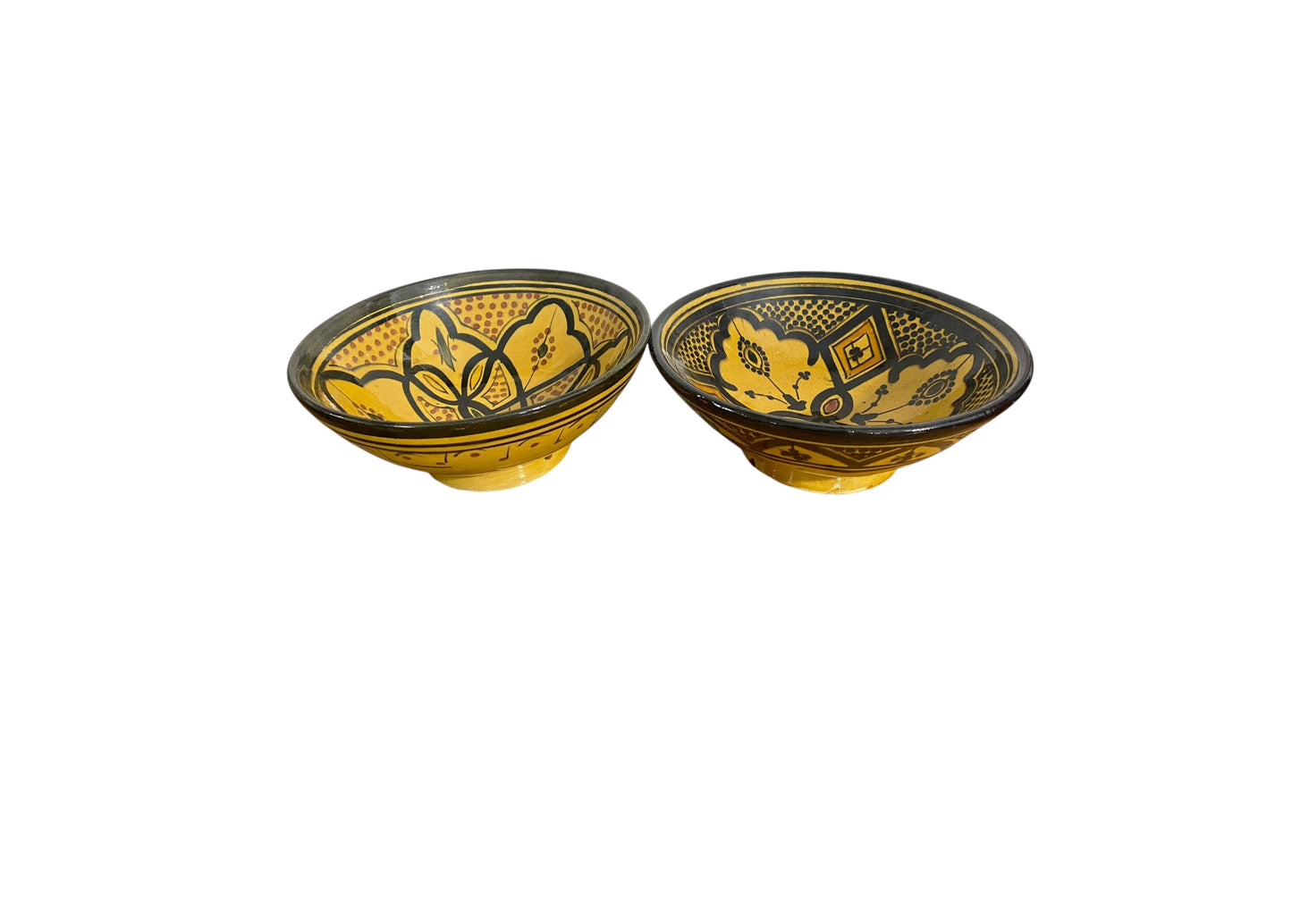 #6337 Vintage Moroccan Set of Two Ceramic Bowls with Geometric Design
