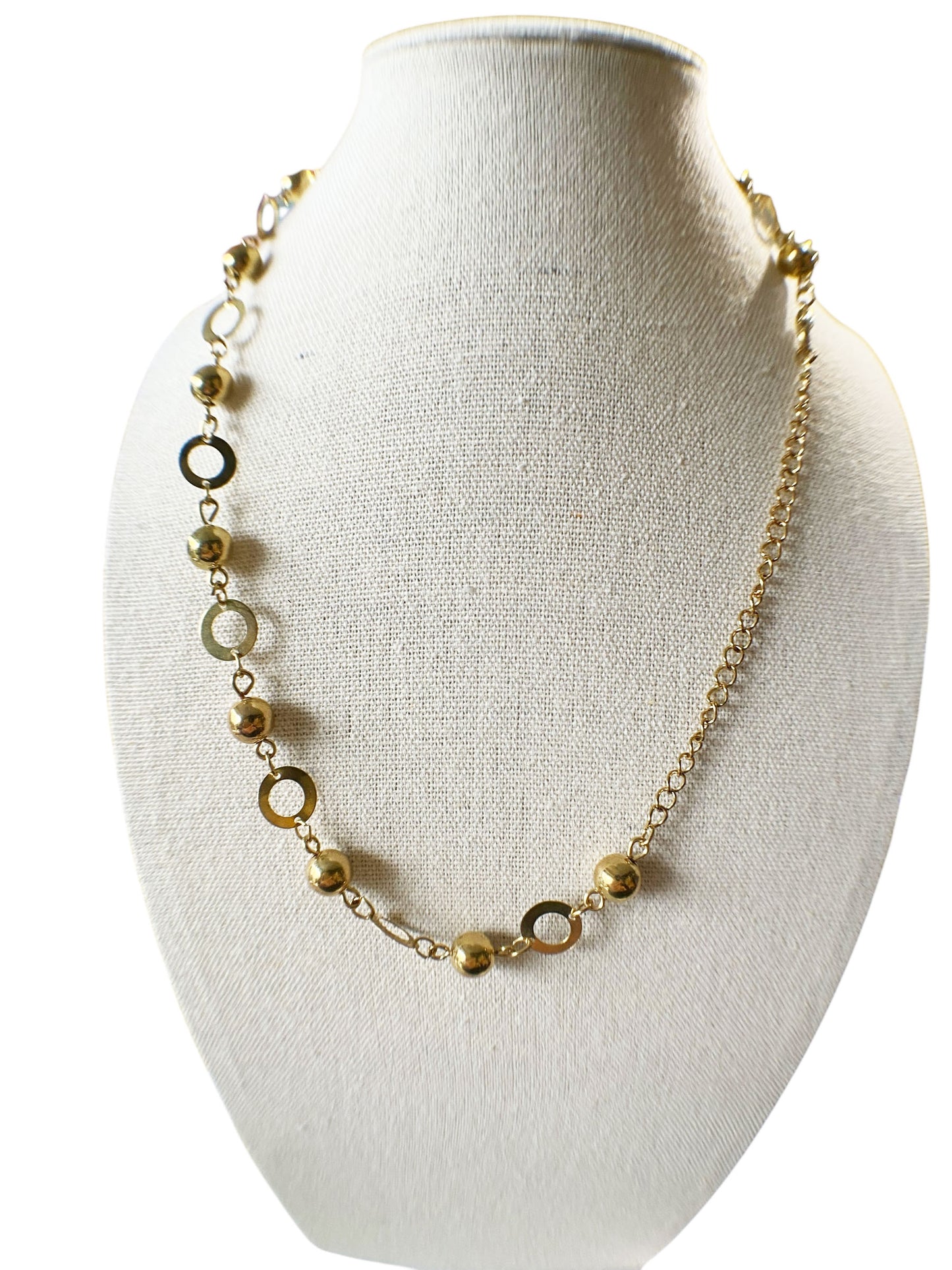 #6429 Vintage Necklace Gold Tone Ball Chain Link