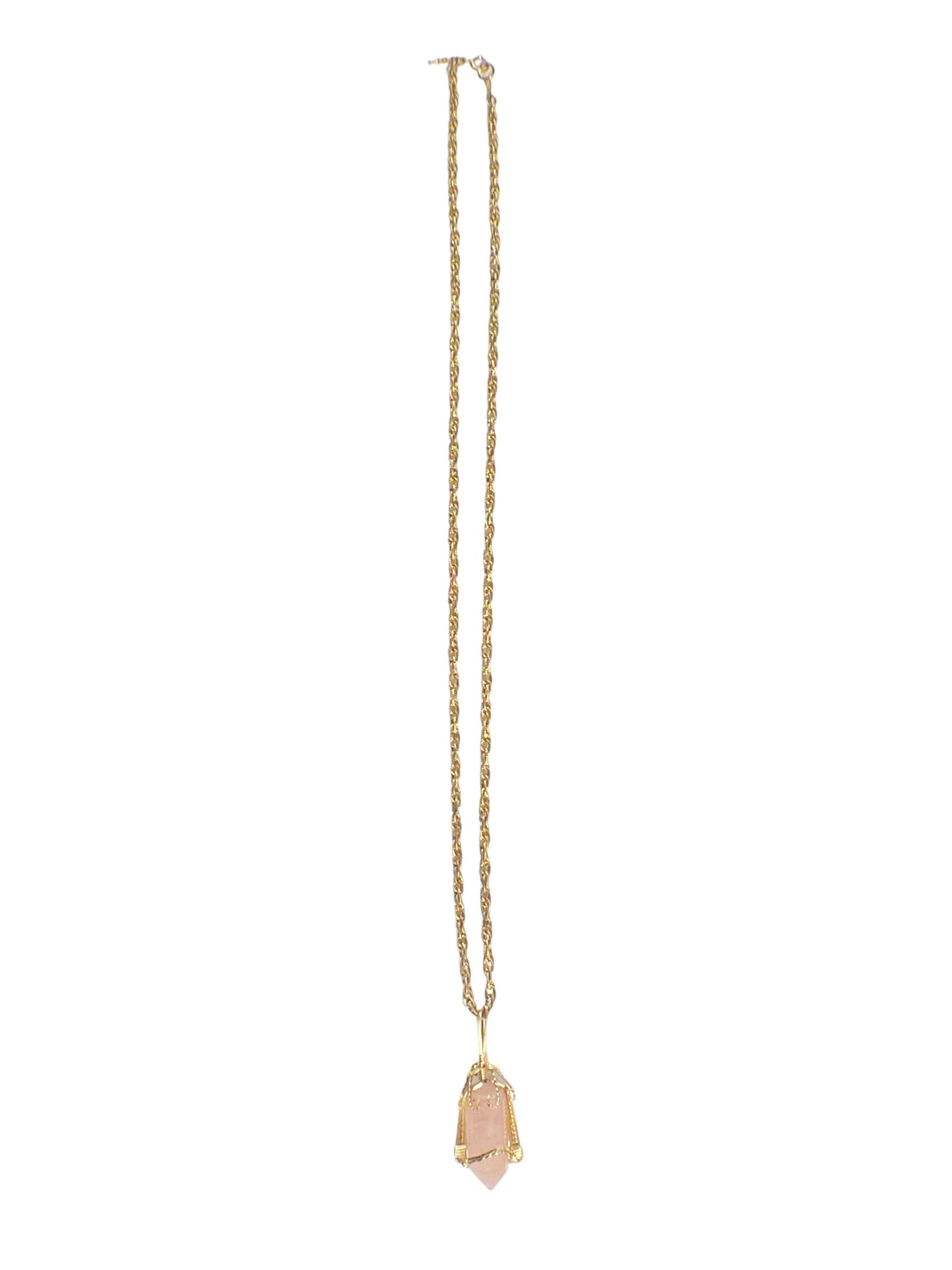 #6427 Vintage Rose Quartz Pendant with Gold tone Chain 14" H