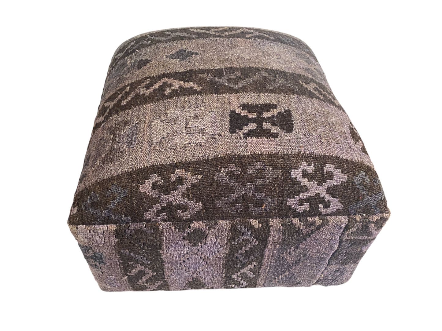 #598 Custom Made Turkish Kilim Upholstered Ottoman/footstool 13" H