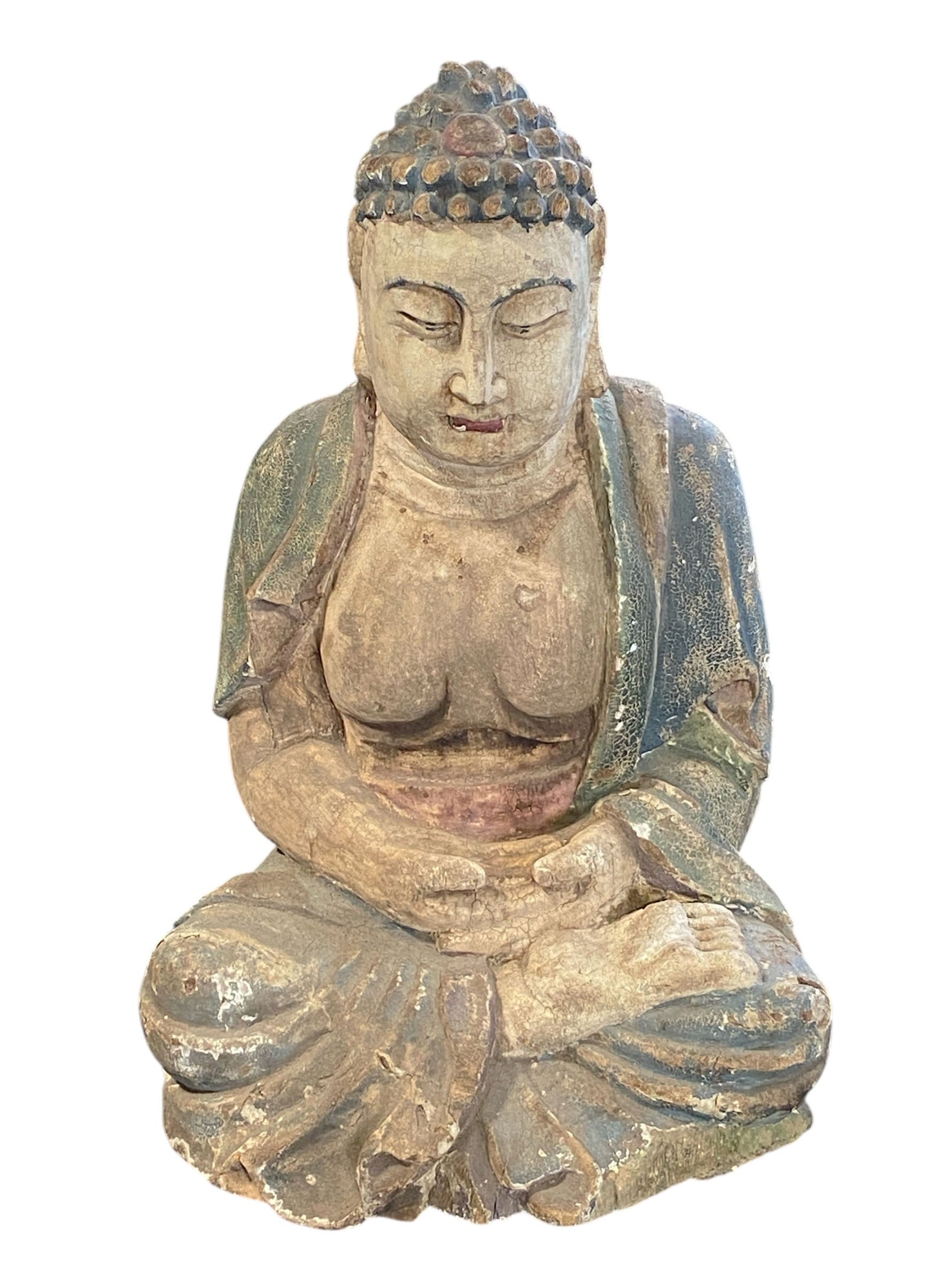 #2159 Superb Old Meditating Wooden Lord Buddha 19" H