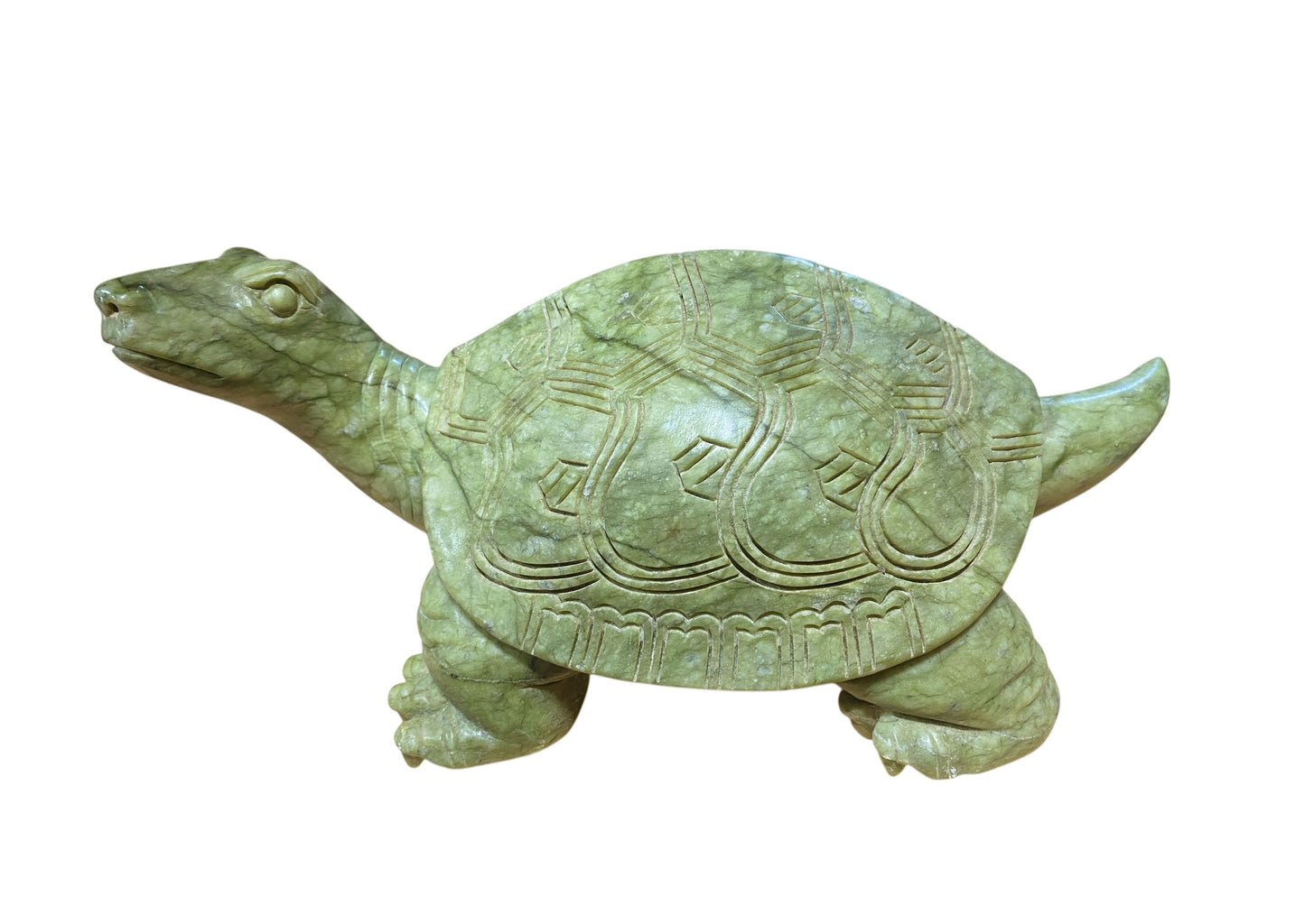 #6768 Vintage Large Soap Stone Jade Color Sculpture of a Turtle 12"
