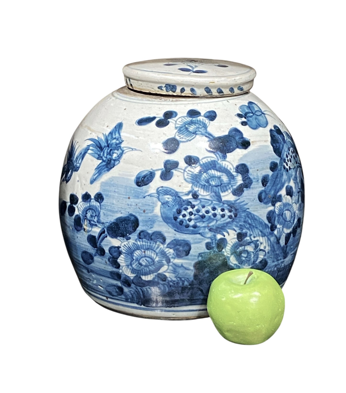 #7244 Chinoiserie Blue & White Porcelain Ginger Jar 10" H