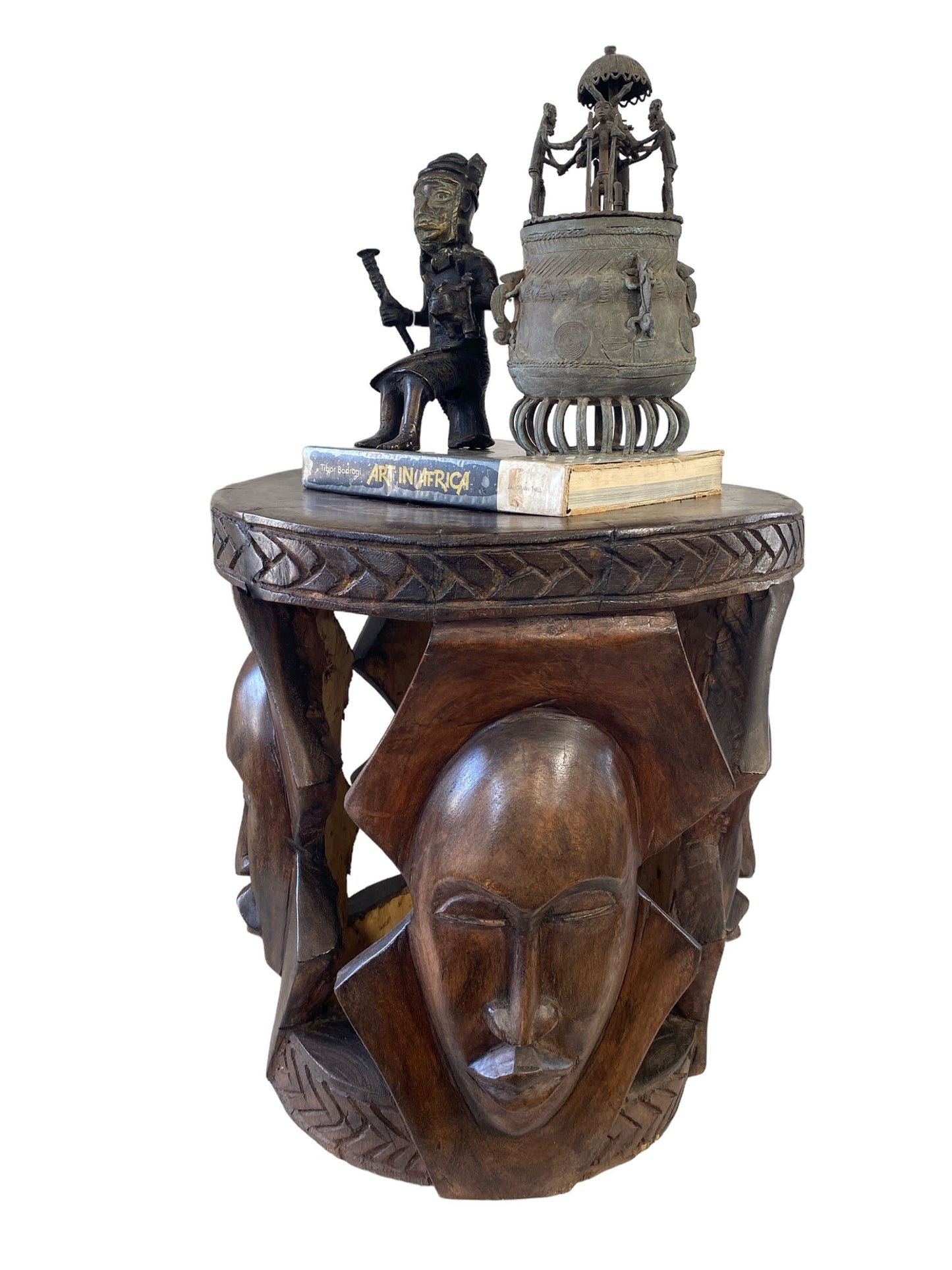 #5947 Superb LG African Carved wood Baga Stool/Table Guinea 19" H