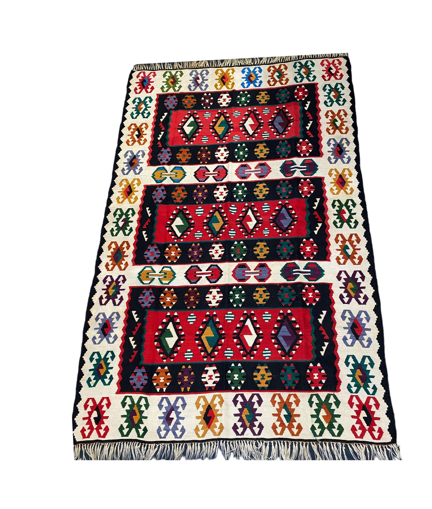 #5953 Tribal Old Hand Knotted Wool Anatolian Kilim Rug, Anatolian 94"