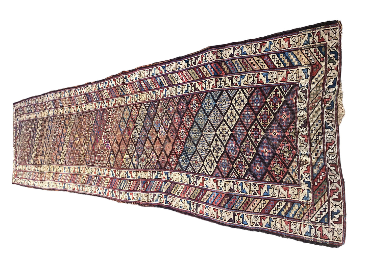 #5955 19th C Antique Caucasian Kazak Wool Hand knotted Runner