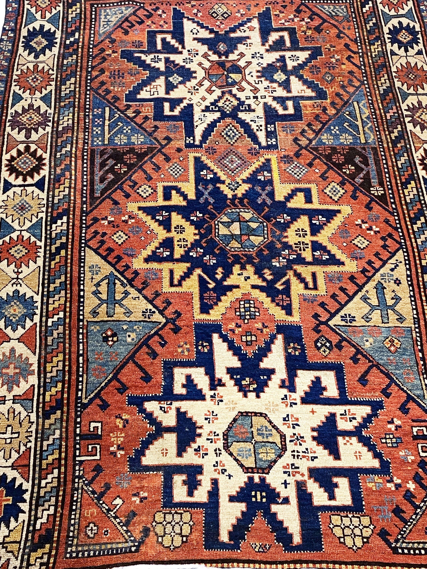 #827 Superb & Rare 19th C Antique Tribal Caucasian Star Kazak Rug 7' 10" BY 4'.10"