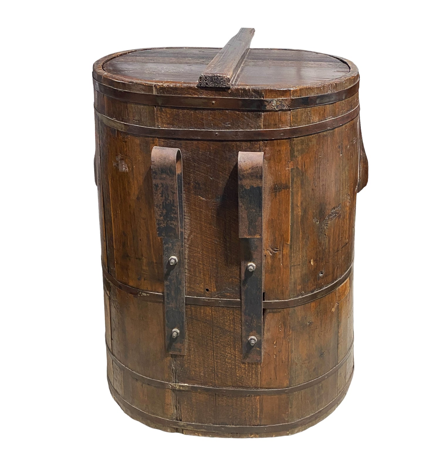 #6075 Large Vintage Chinoiserie Wood Rice Grains and Cereals storage Container 30.5" H