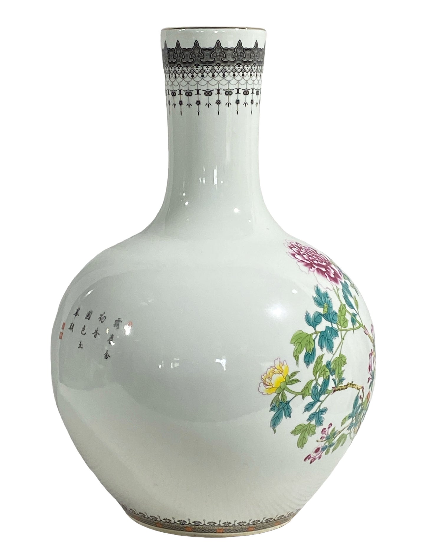 # 3477 Large Chinoiserie Porcelain Onion Shaped Vase 22" H