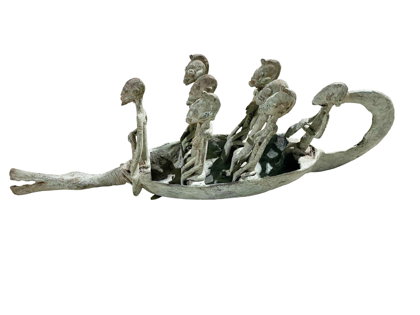 #7220 Large Dogon Bronze Pirogue Crocodile Boat W/ figures , Mali 16" W