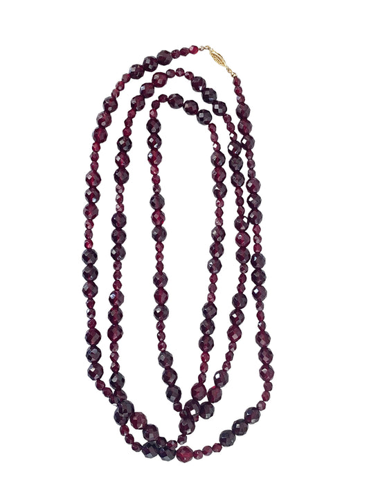 #7242 Vintage Bohemian Czech Faceted  Glass Beads Necklace 29" H