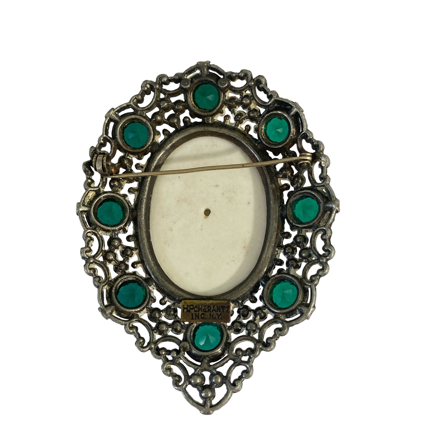 #6107 Vintage H. Pomerantz Inc N.Y. Rhinestone Big Brooch Pin 3" H