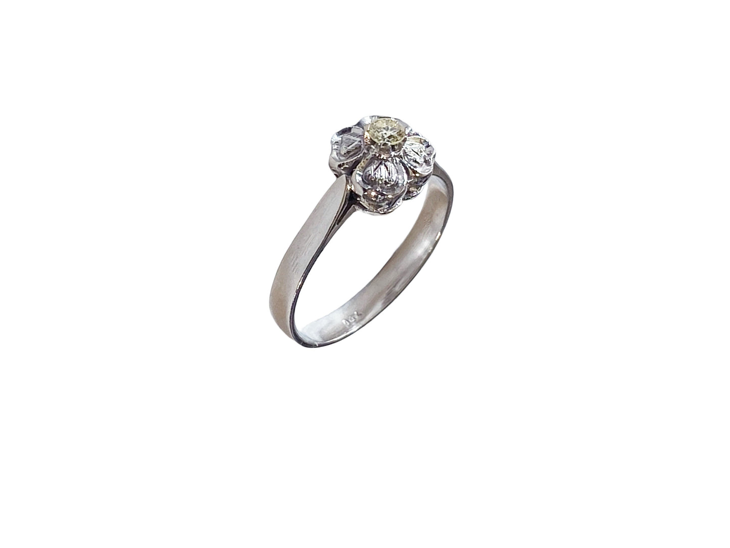 #7288 Vintage 18k White Gold Diamond Halo Clover  Engagement  Ring  Size 2