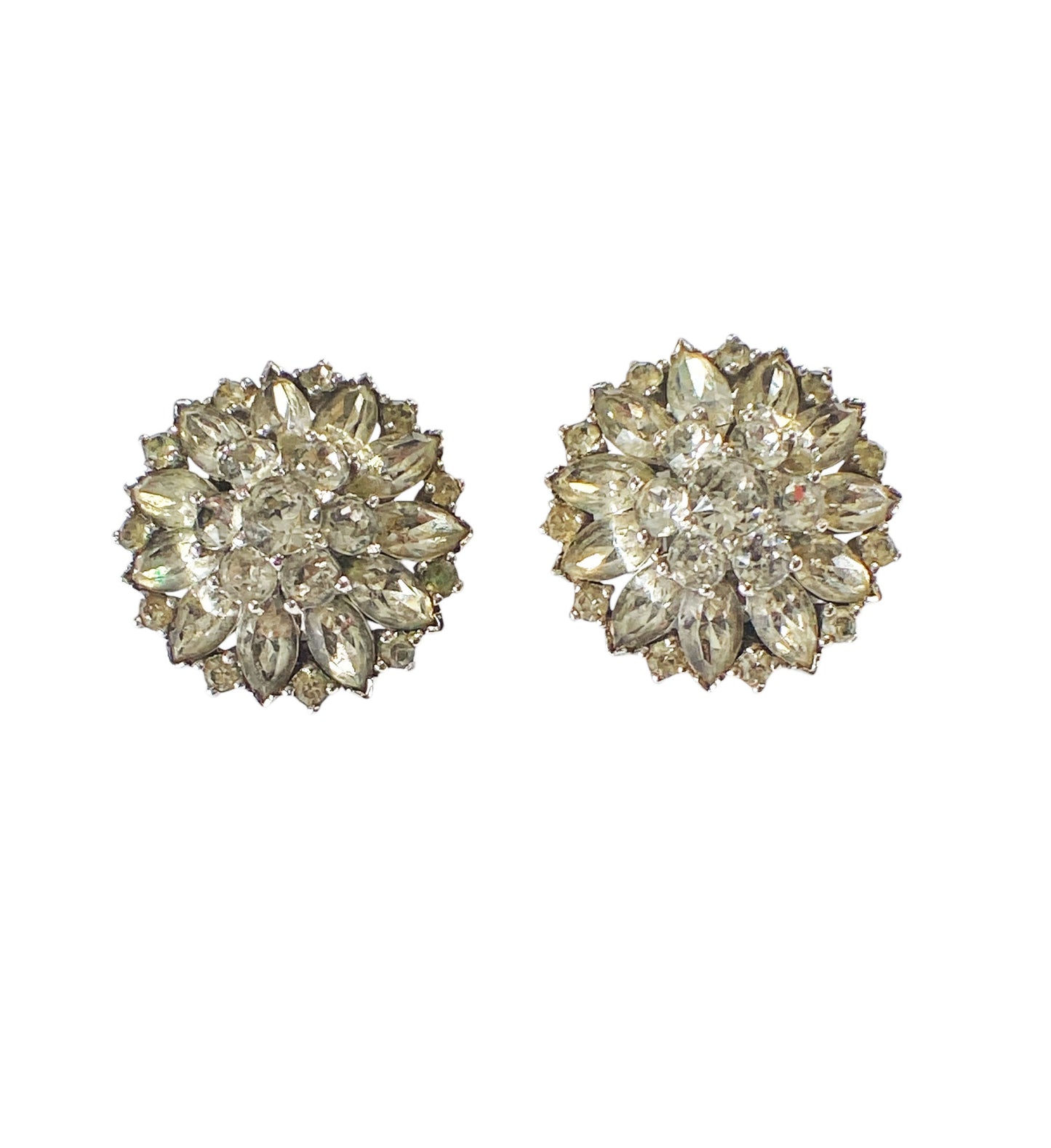 #6202  Joseph Mazer Vintage Silver & Rhinestone Clip On Button Earrings