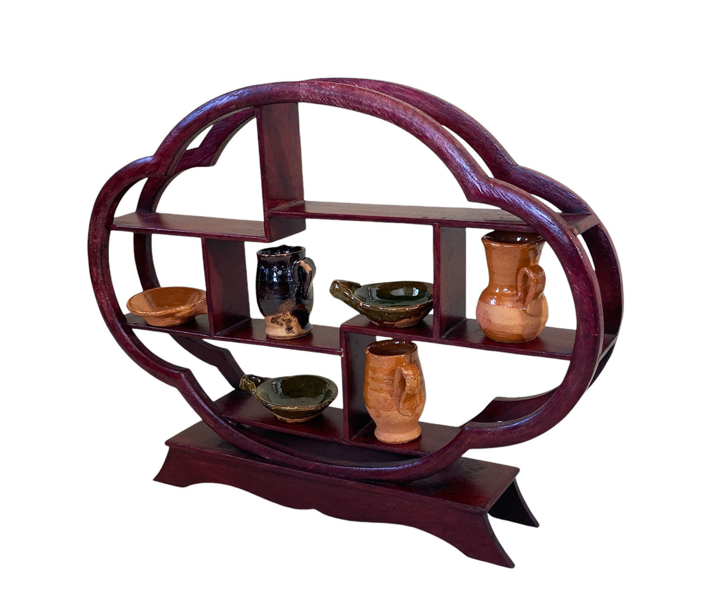 #6208 Asian Chinese Wooden Display Shelf Stand w/Clay set