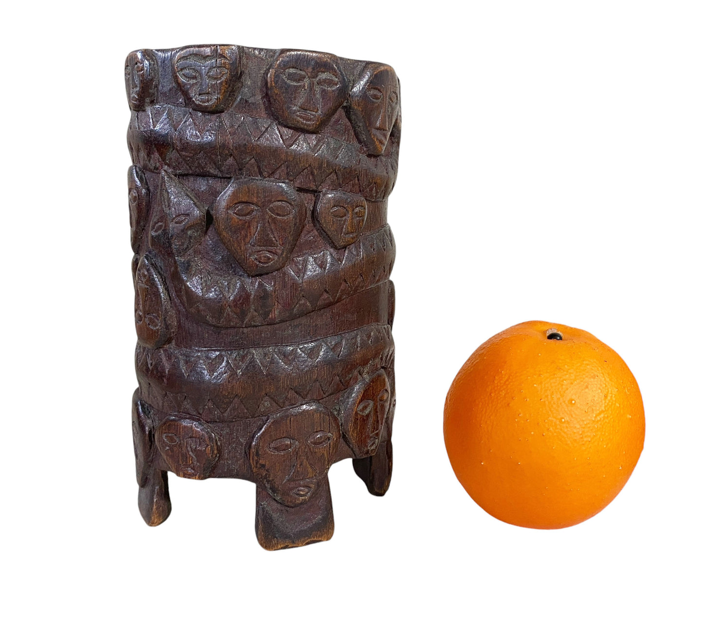 #6214 Vintage circa 1960 Hand Carved Wood African Vase 6.5" H