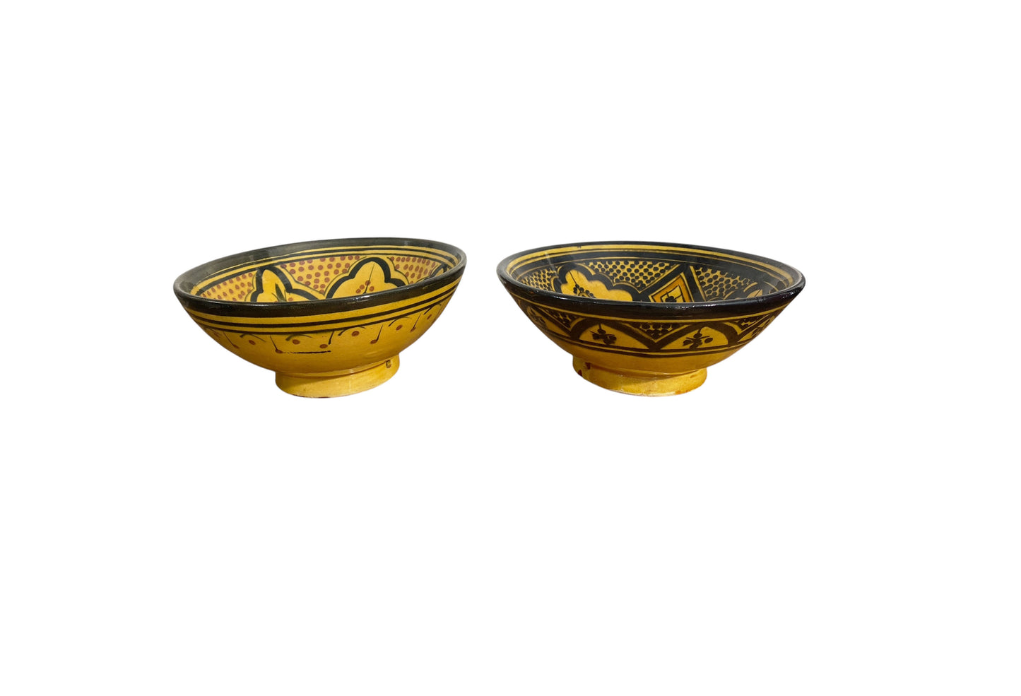 #6337 Vintage Moroccan Set of Two Ceramic Bowls with Geometric Design