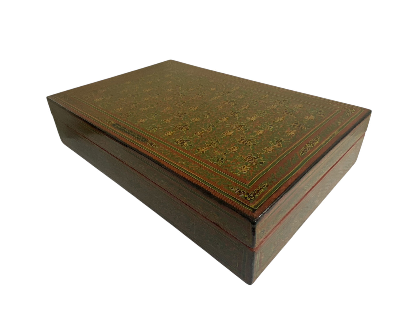 #6382 Vintage Large Burmese Asian Lacquer Wood Hand Painted Box 18' W