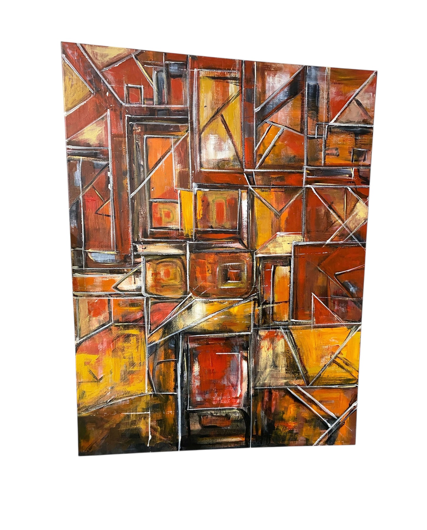 #6820 Acrylic on Canvas Abstract Signed YJR 48" H "Les Fenêtres de Manhattan "