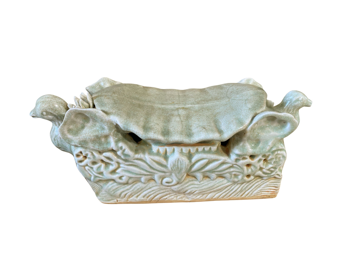 #120 Asian Celadon Ceramic Headrest with doves