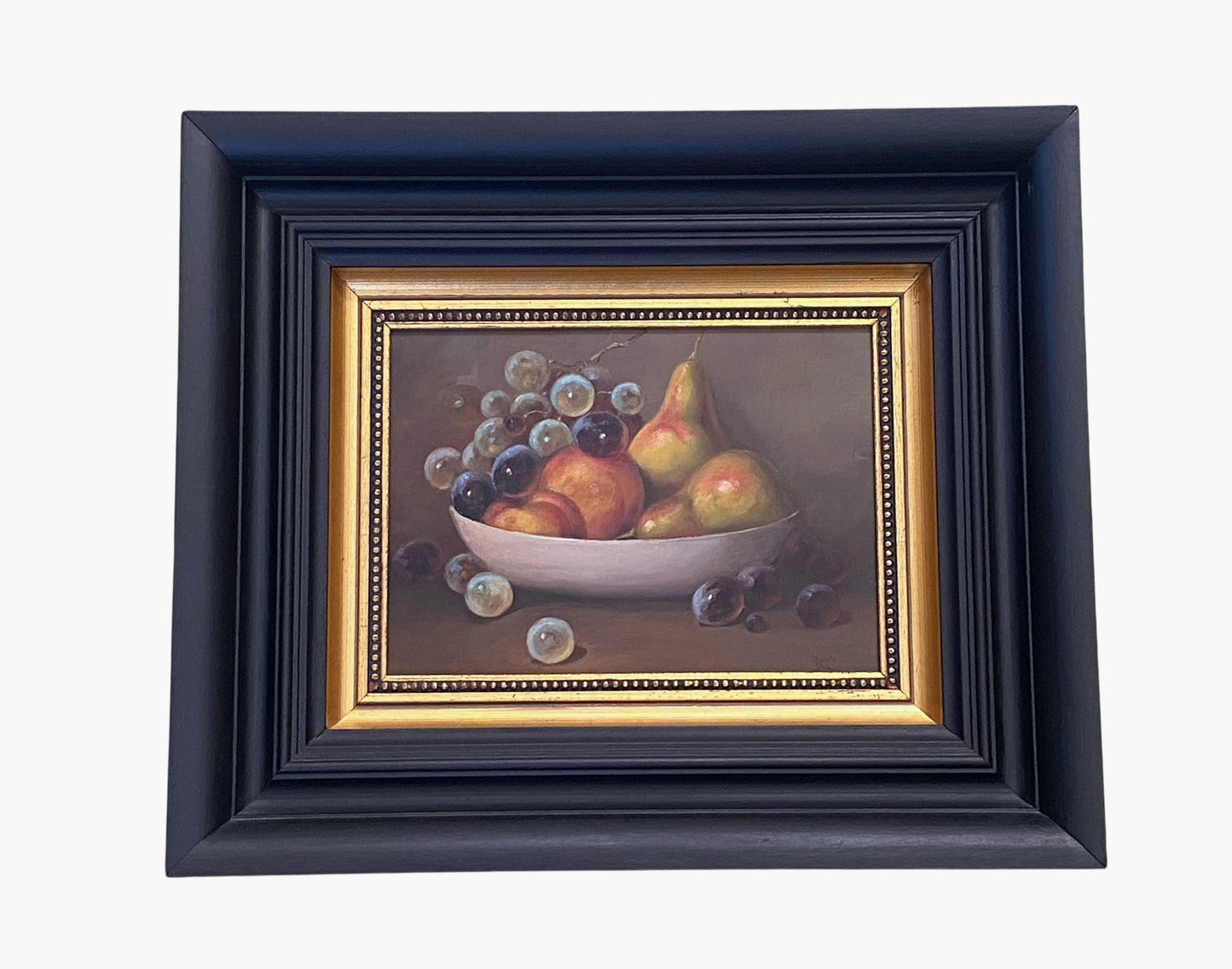 #85 Vintage Oil On Wood Still Life W/ Fruits