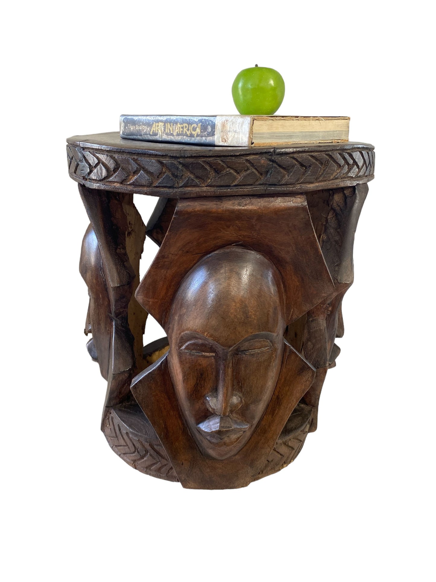 #5947 Superb LG African Carved wood Baga Stool/Table Guinea 19" H