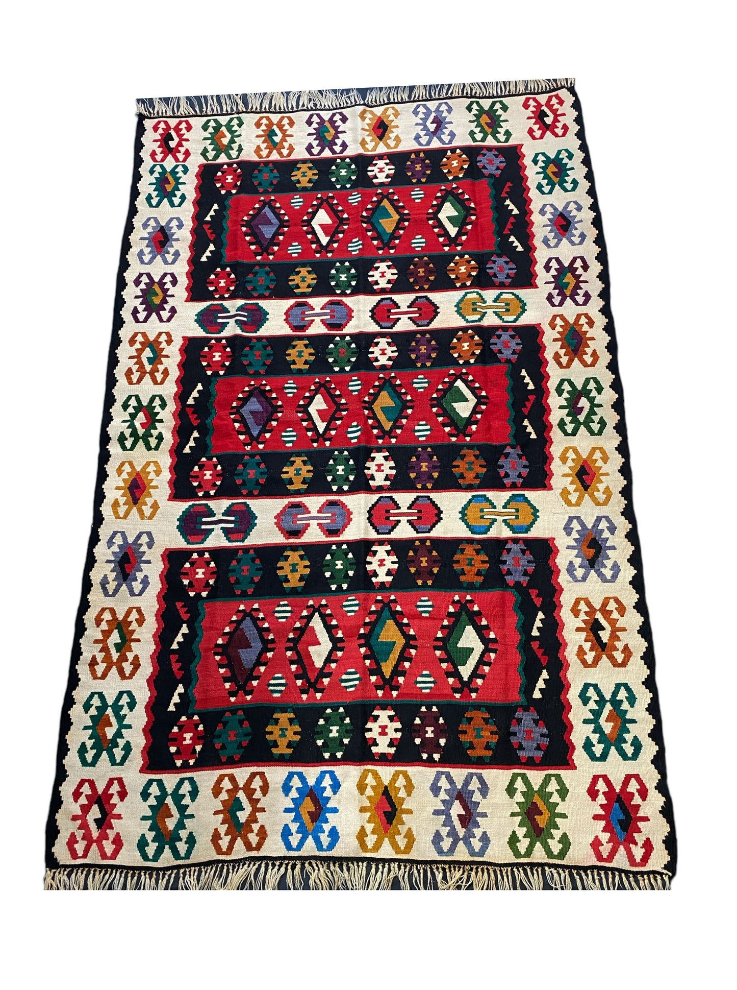 #5953 Tribal Old Hand Knotted Wool Anatolian Kilim Rug, Anatolian 94"