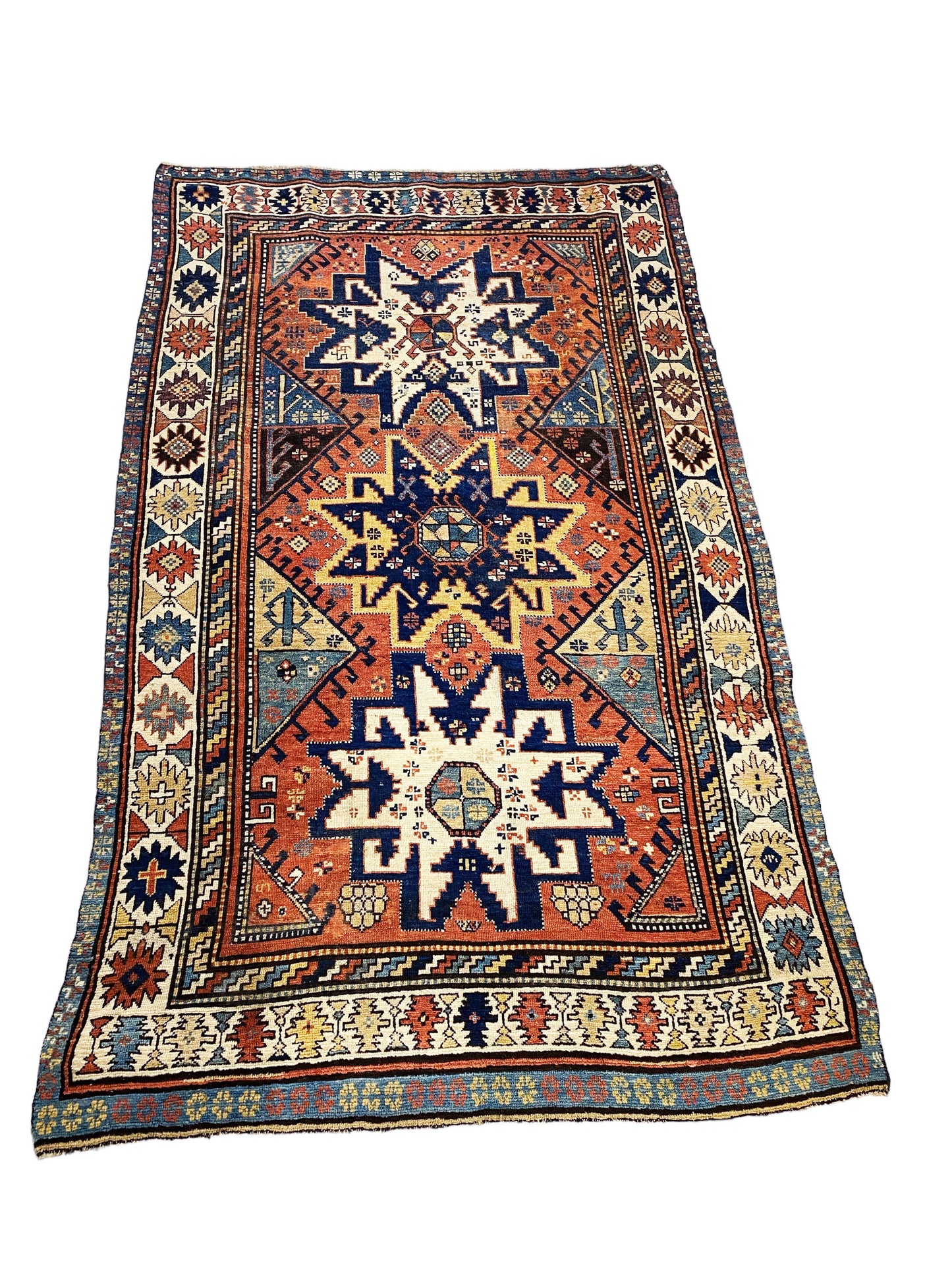 #827 Superb & Rare 19th C Antique Tribal Caucasian Star Kazak Rug 7' 10" BY 4'.10"