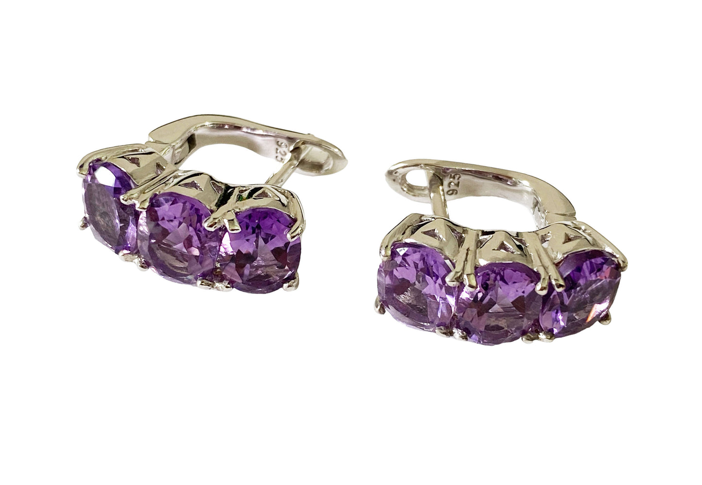 #7251 Sterling Silver  Earrings with Oval Brazilian Amethyst