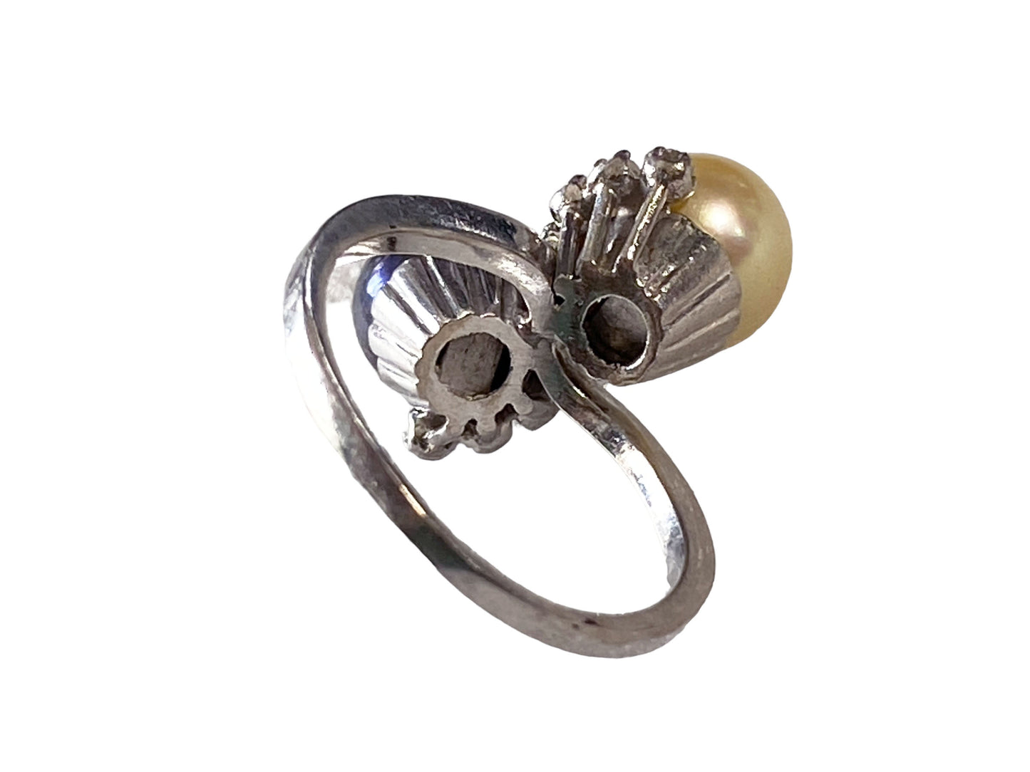 #4879 Retro Platinum Fresh Cultured Black & White Pearls and Diamonds Ring Sz 6.5