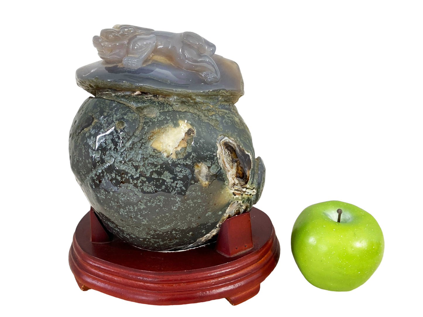 #6183 Smoky Carnelian Agate Stone with Foo Dog 8.75" h