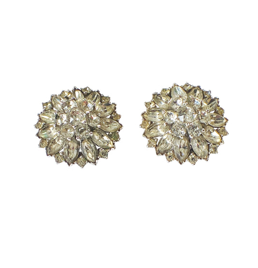 #6202  Joseph Mazer Vintage Silver & Rhinestone Clip On Button Earrings