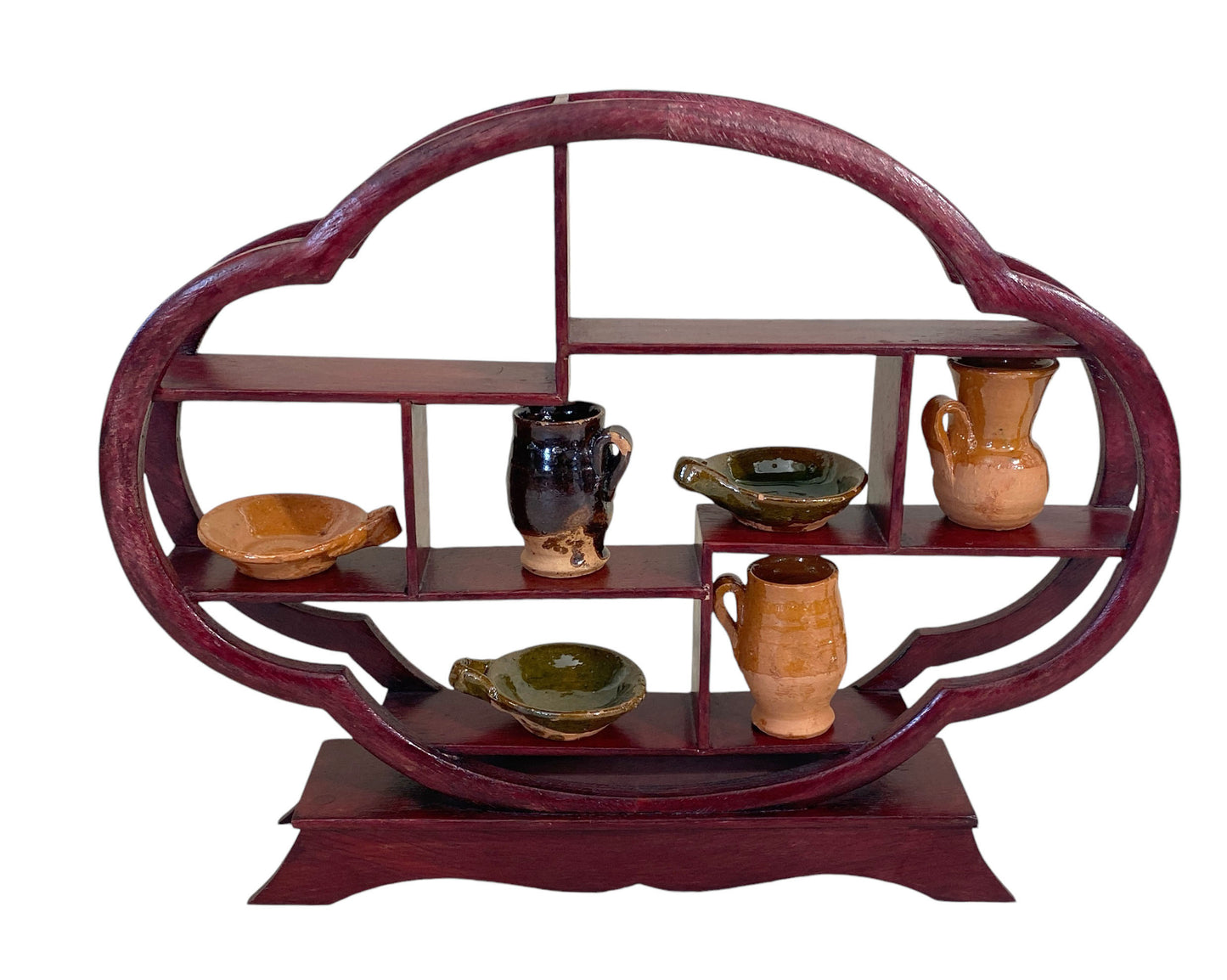 #6208 Asian Chinese Wooden Display Shelf Stand w/Clay set