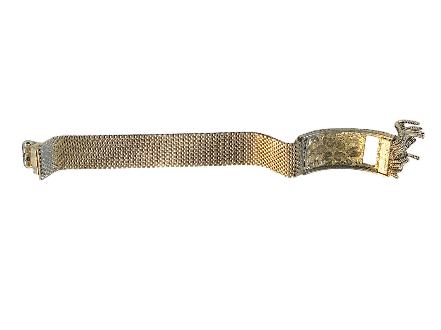 #6293 Vintage Goldstone Mesh Tassel Bracelet  8.25"