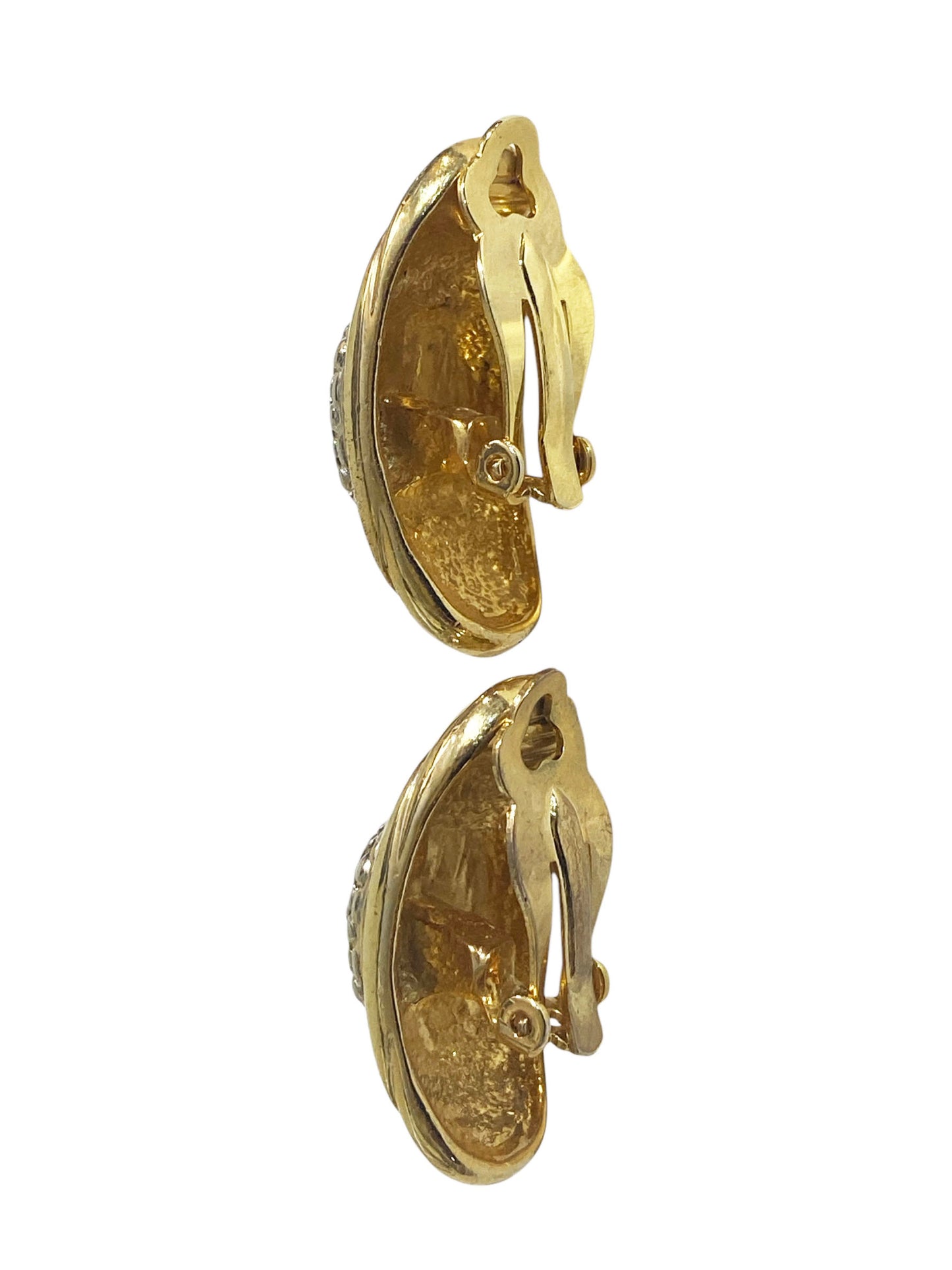 #6396 Vintage Gold Tone W/Shimmering Glass Diamonds Clips Earrings