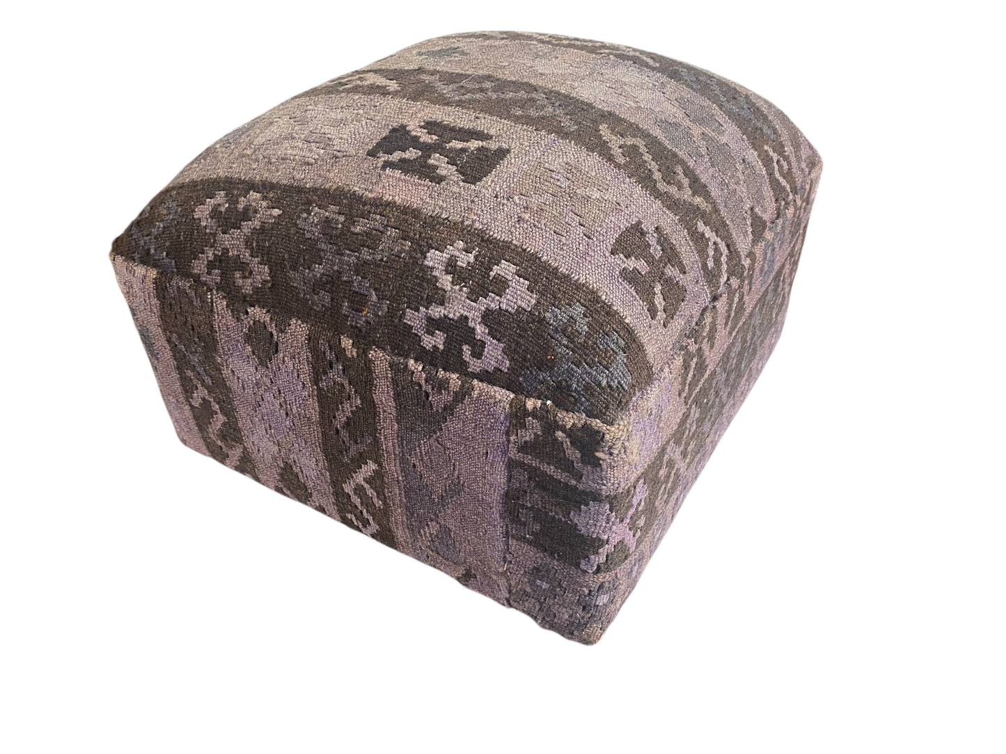 #598 Custom Made Turkish Kilim Upholstered Ottoman/footstool 13" H