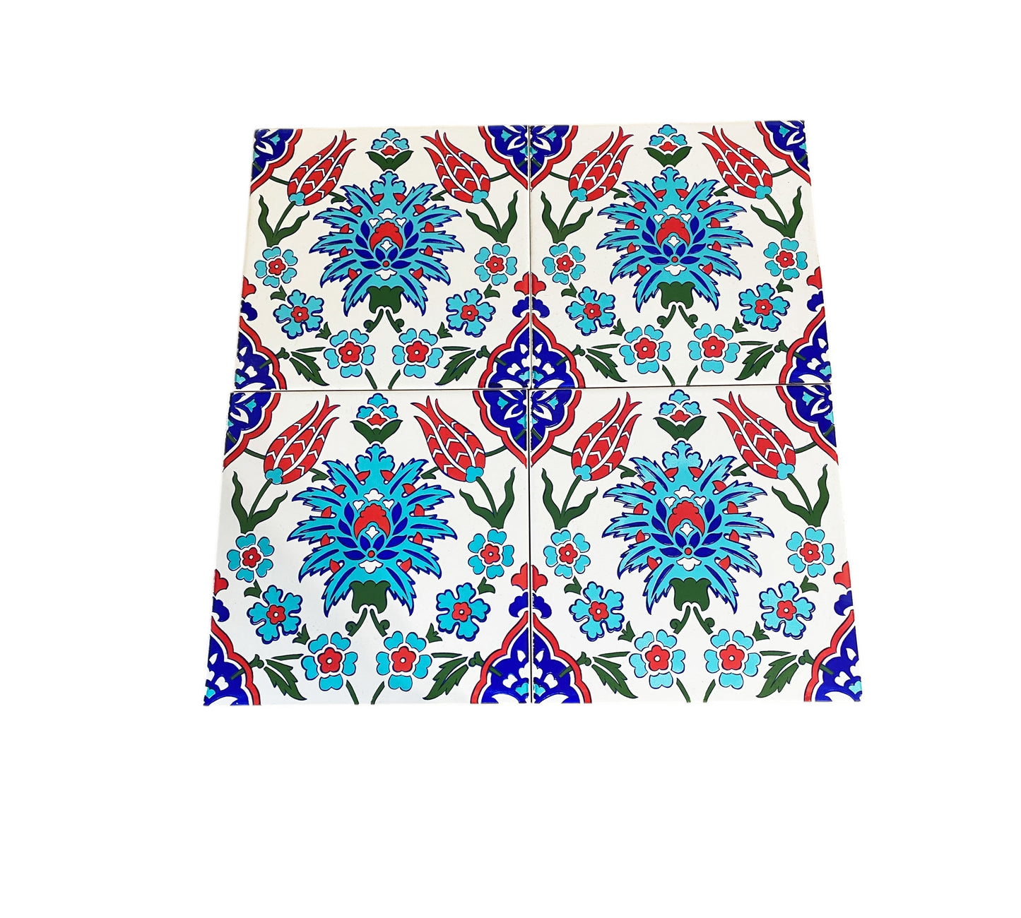 #673 Turkish Iznik Red & Blue Floral Pattern Ceramic Tile