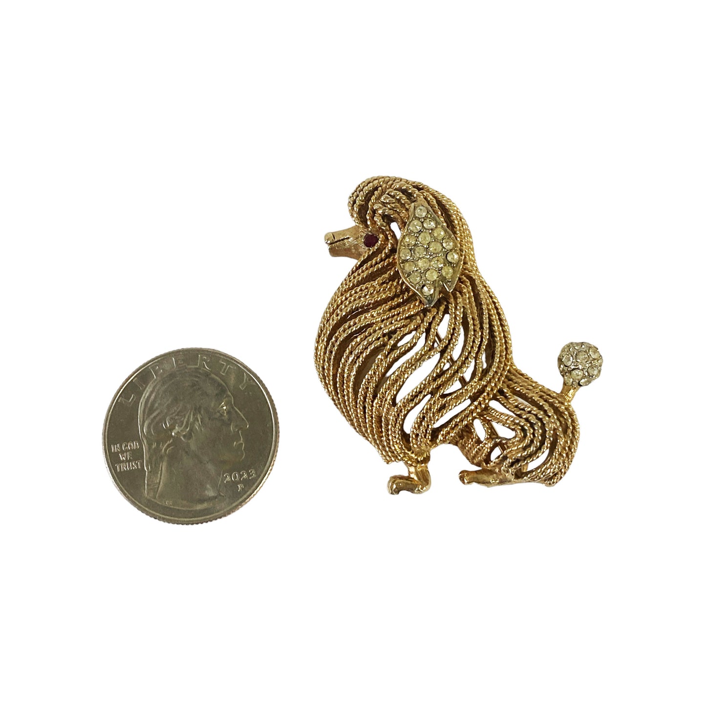 #5932 Vintage Signed Capri Goldtone/Rhinestone Poodle Brooch/Pin Fabulous 1.75" H