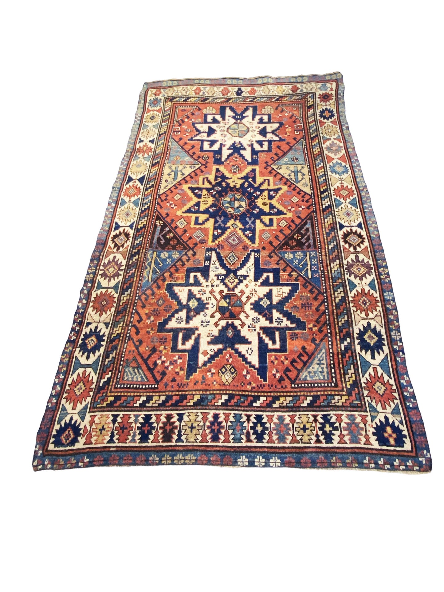 #827 Superb & Rare 19th C Antique Tribal Caucasian Star Kazak Rug 7' 10" BY 4'.10"