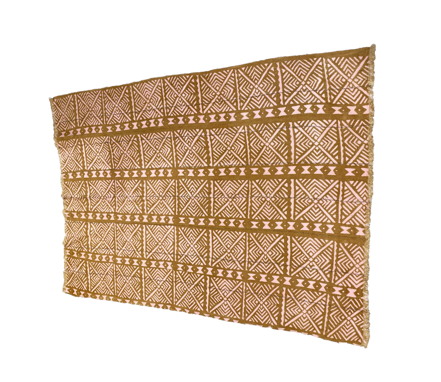 #5971 African Brown and Pink Bogolan Textile Mud Cloth 58" H