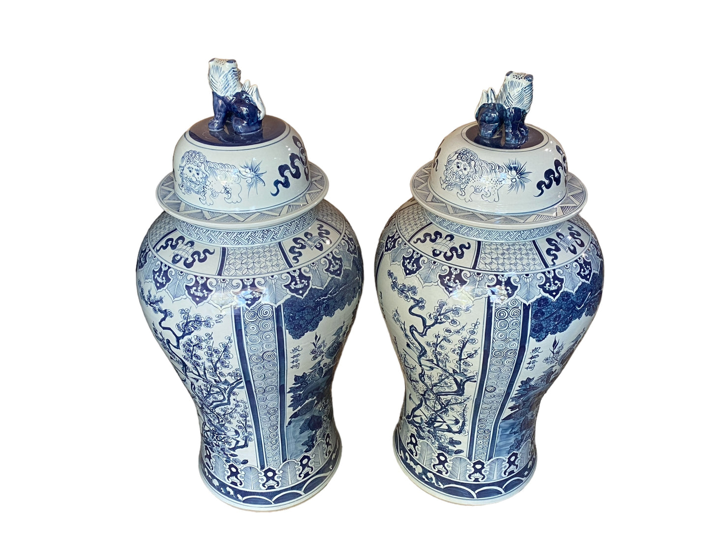 #6174 Mansion Size Chinoiserie B & W Porcelain Ginger Jars four seasons 47" H