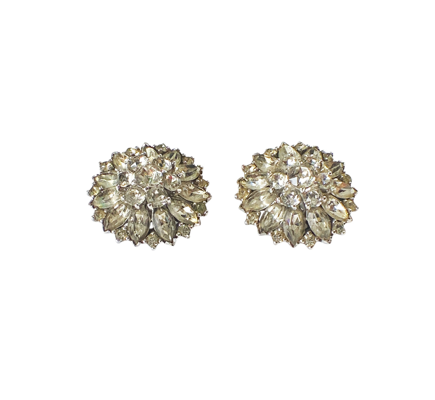 #6202  Joseph Mazer Vintage Silver & Rhinestone Clip On Button Earrings