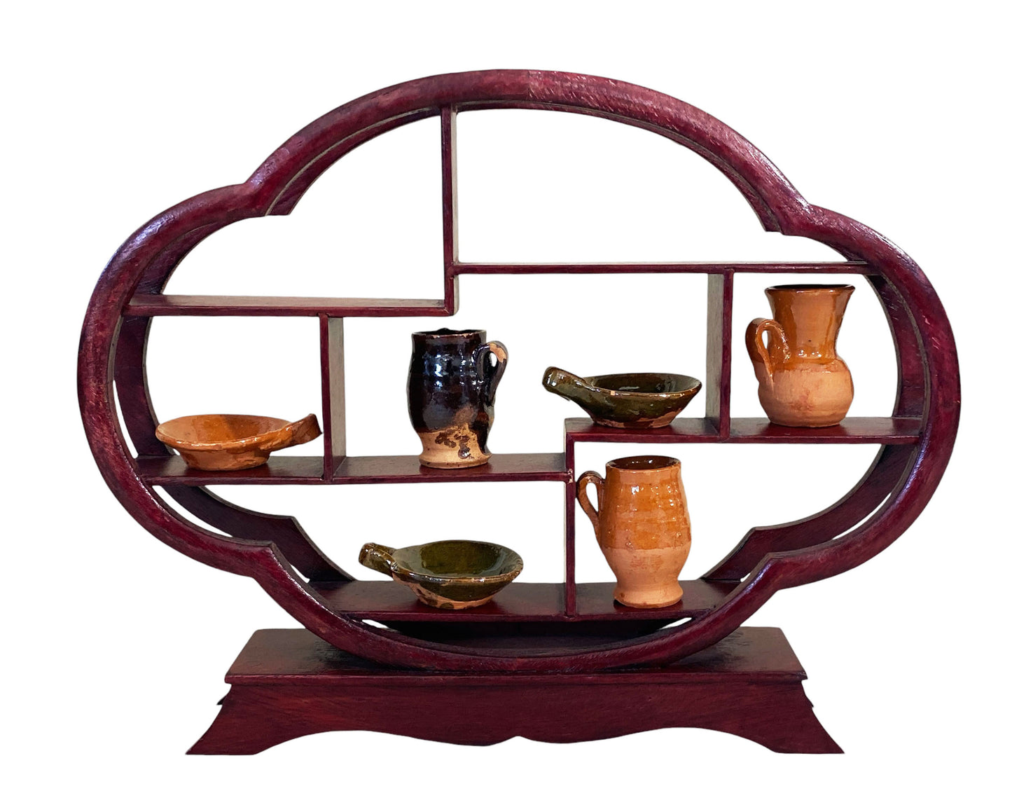 #6208 Asian Chinese Wooden Display Shelf Stand w/Clay set